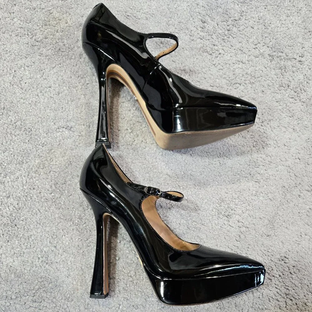 Sam Edelman Arie Black Patent Faux Leather Pointed Toe Platform Stiletto Pumps