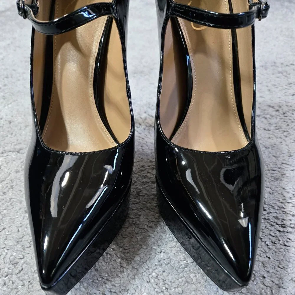 Sam Edelman Arie Black Patent Faux Leather Pointed Toe Platform Stiletto Pumps