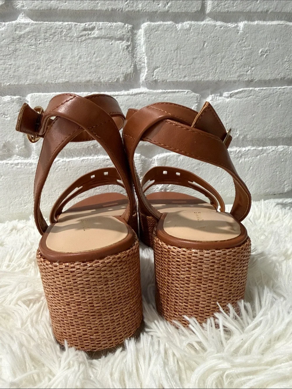 Tommy Hilfiger Tan Brown Platform Ankle-Strap Sandals
