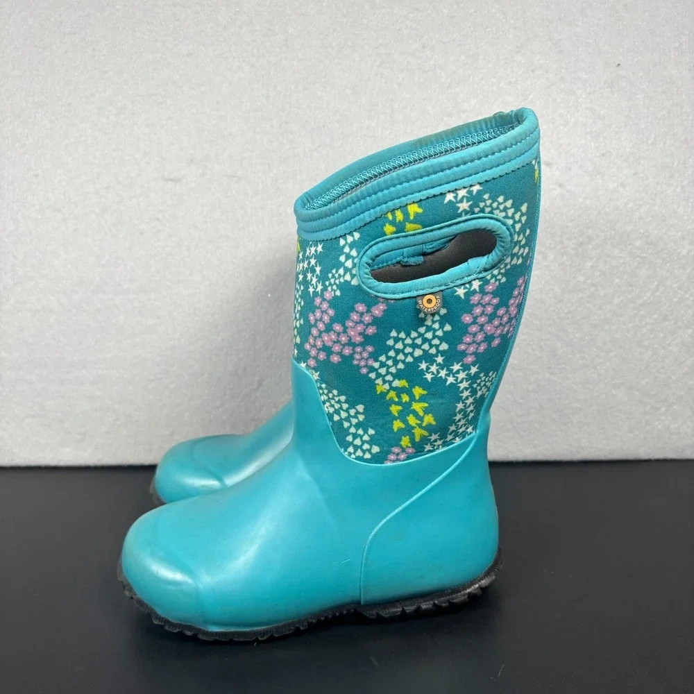 Bogs York Star Heart Waterproof Boots Teal Blue Youth Size 1 Kids Snow Rain