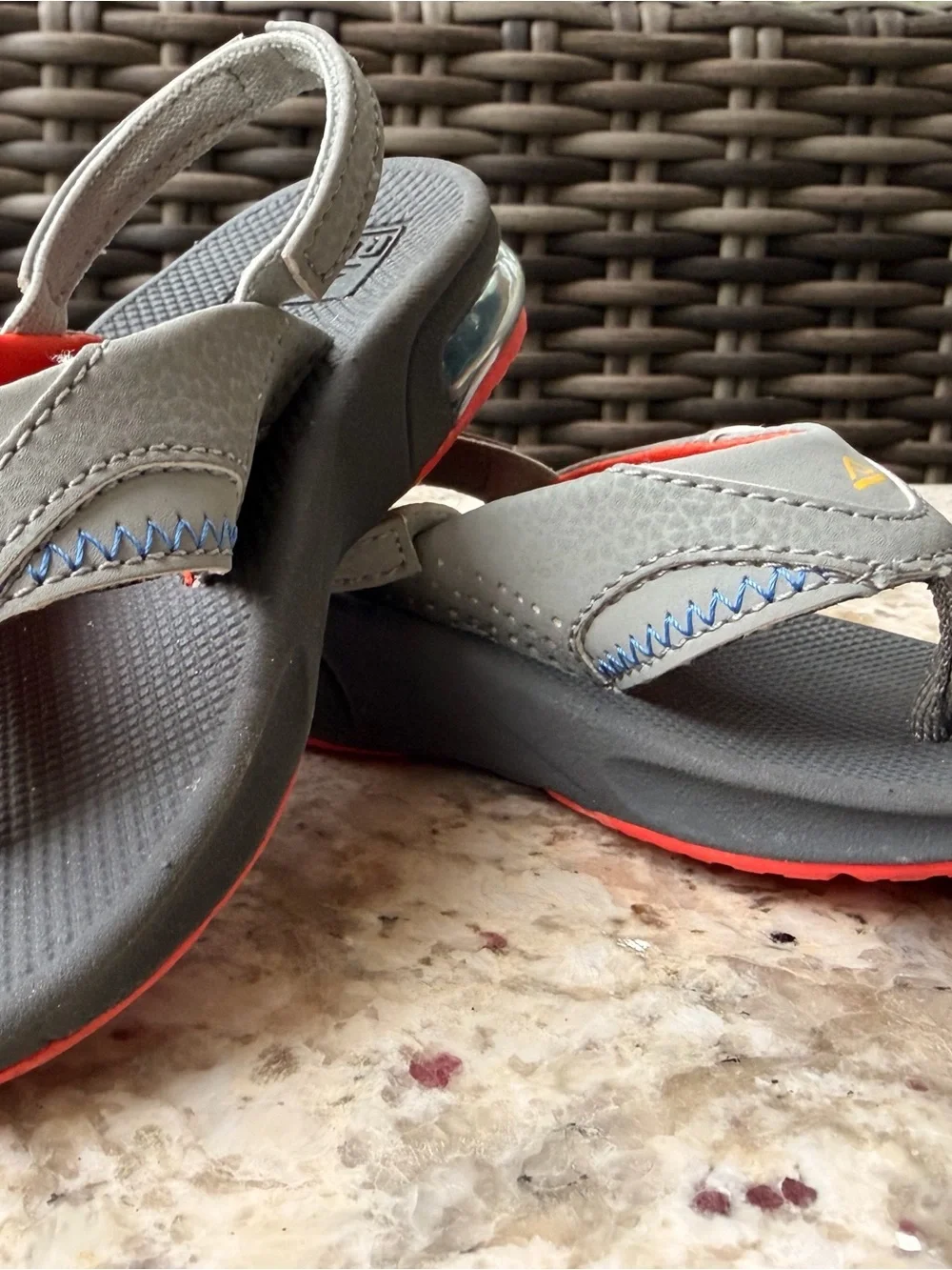 Reef Kids Grey and Orange Flip Flops with Yellow Logo