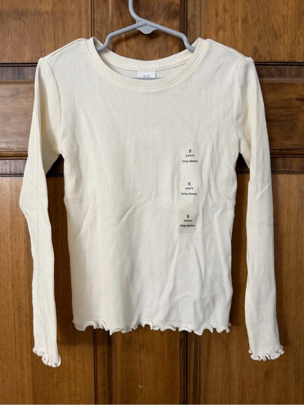 GAP Cream Ribbed Long Sleeve Top with Lettuce Hem