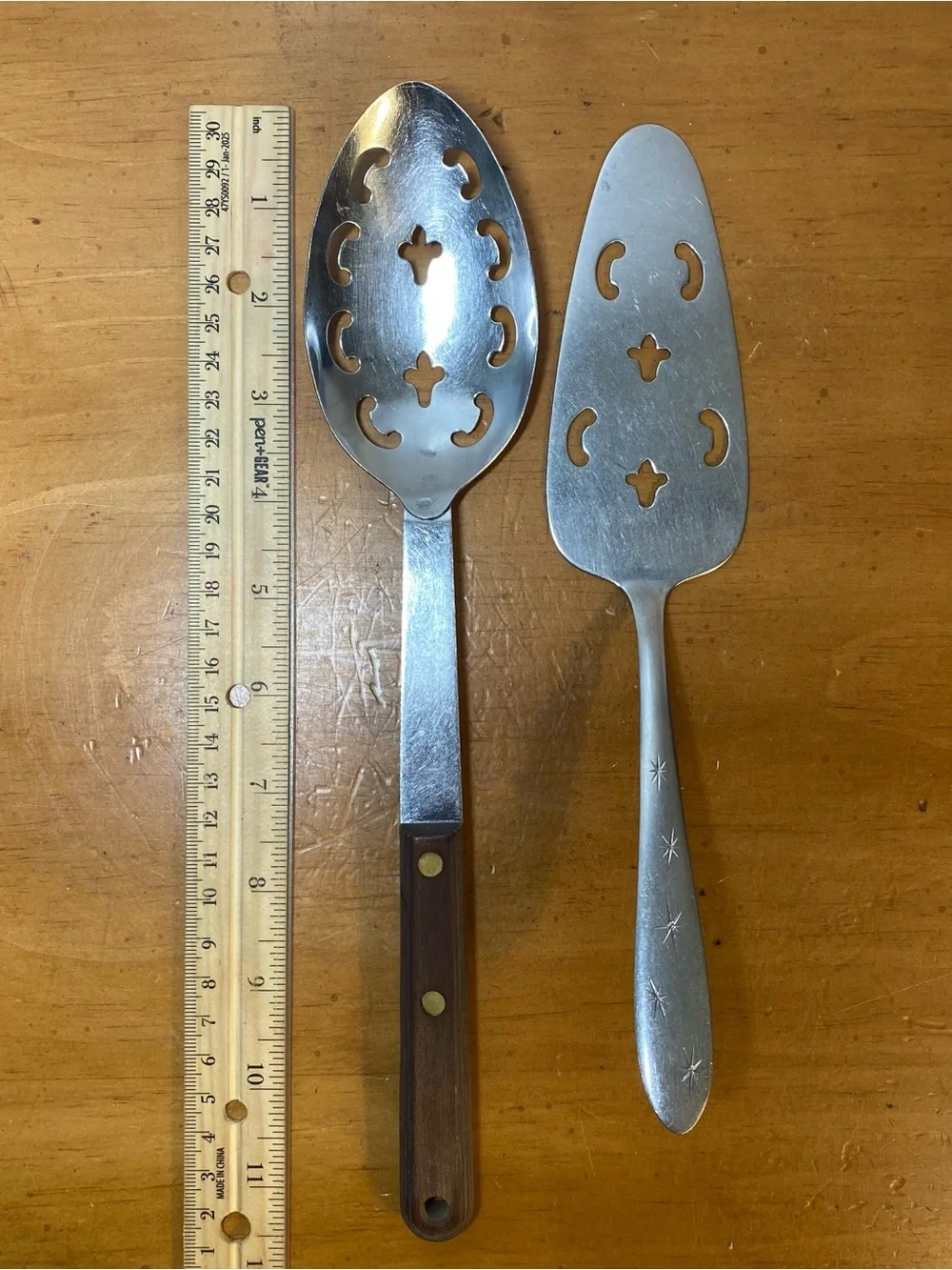 Vintage Stainless Cooking Utensils Starburst Slotted Spoon Cake Pie Server MCM