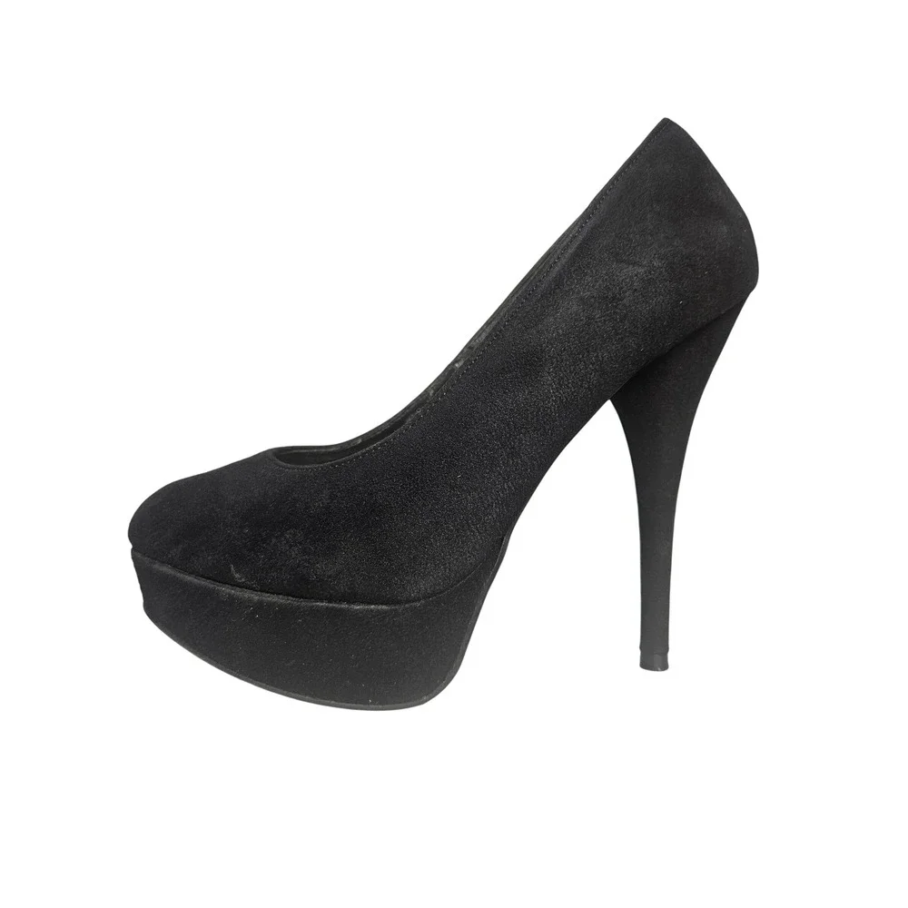 Brash Womens Black Faux Suede Platform Stiletto Pumps Round Toe Heels Size 7.5W