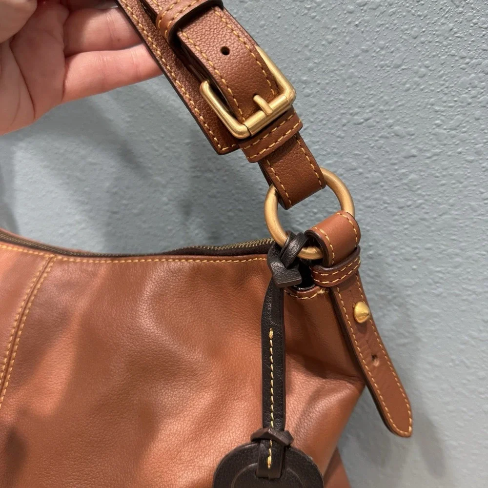 Dooney & Bourke Sophie Large Hobo Bag Brown/Black Pebble Leather Shoulder Purse