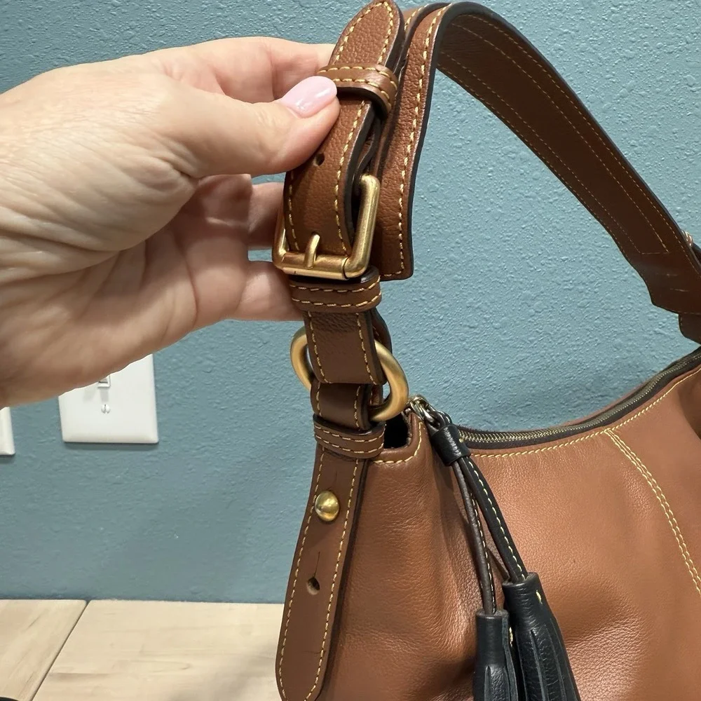 Dooney & Bourke Sophie Large Hobo Bag Brown/Black Pebble Leather Shoulder Purse