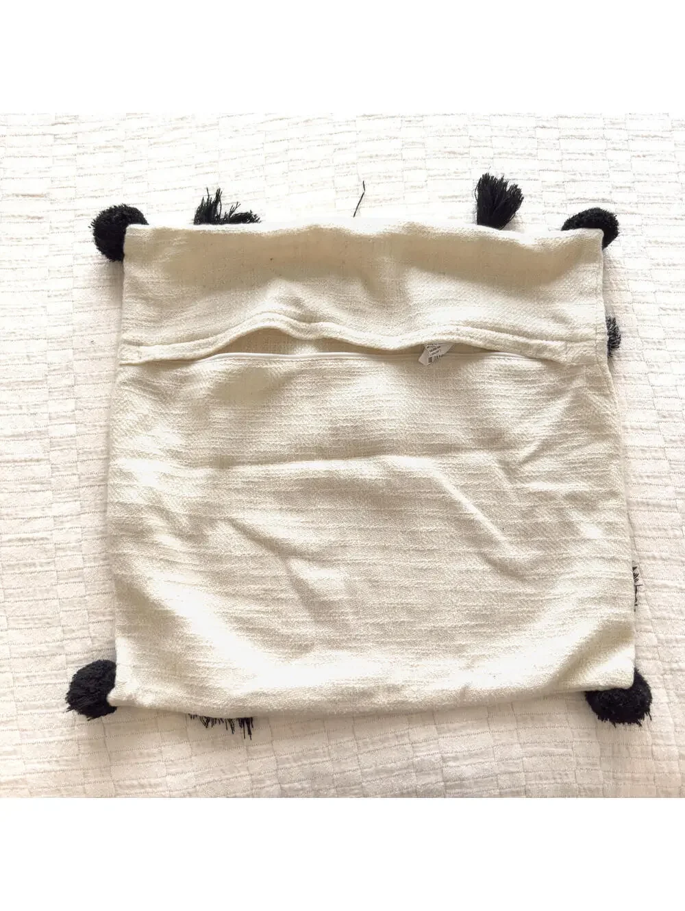 IKEA Cream Black‎ Pom Pom Cotton Square Cushion Cover 20x20