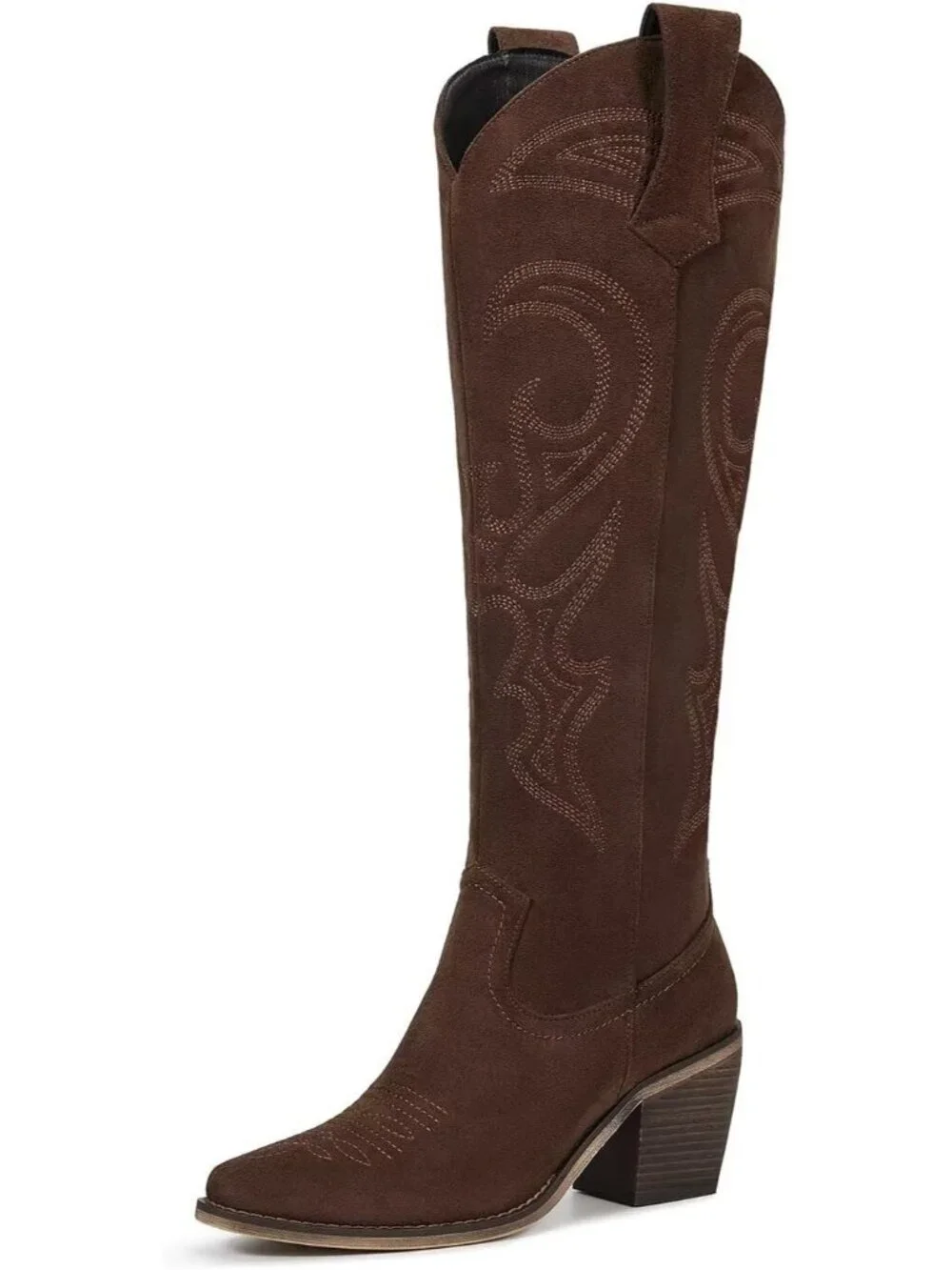 Women's suede Brown Western Knee High Cowgirl Boots Zipper Convenience Casual We