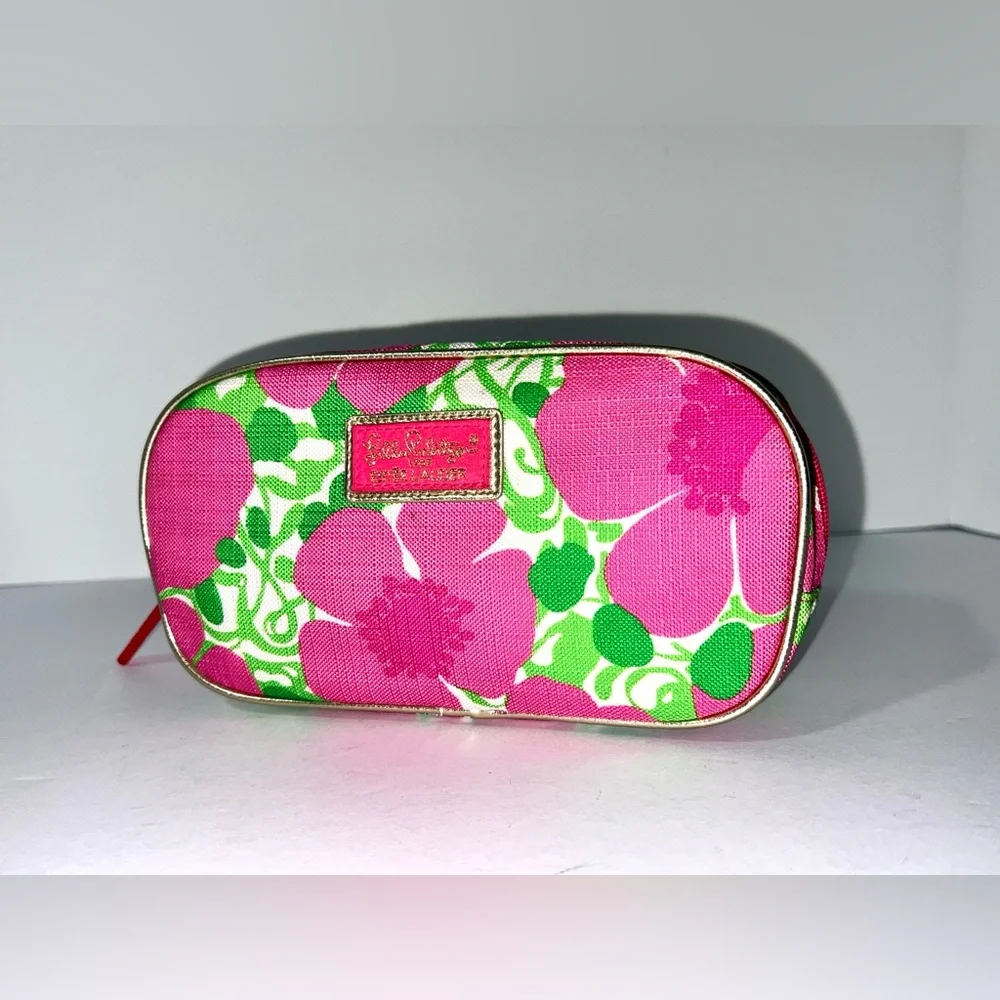 Lilly Pulitzer For Estee Lauder Pink and Green Floral Cosmetic Bag
