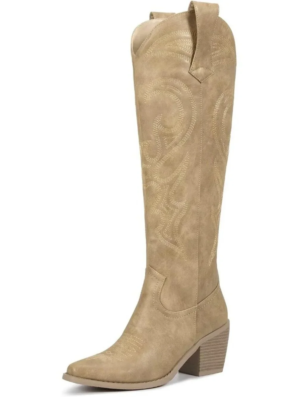 Women's Apricot Western Knee High Cowgirl Boots Zipper Convenience Casual Wear