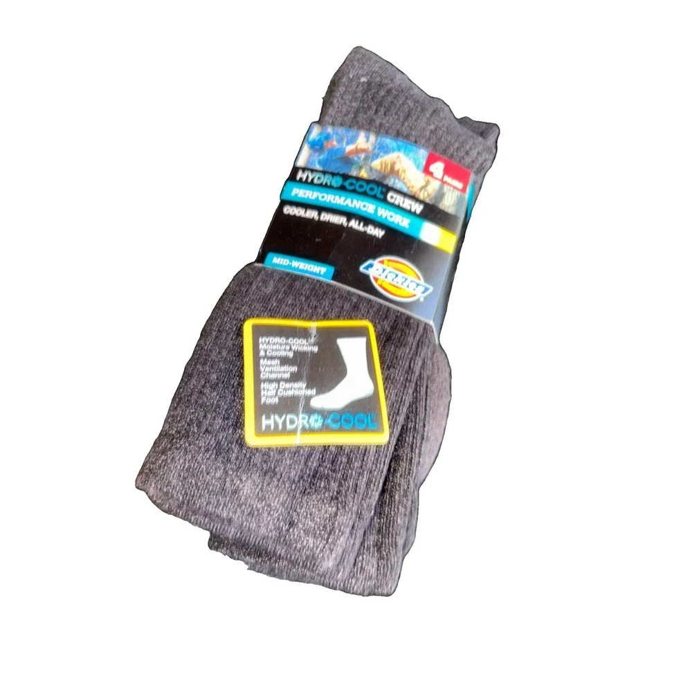 Dickies Hydro Cool Performance Work 4 Pair Crew Socks - Men's 6-12 Dry All Day