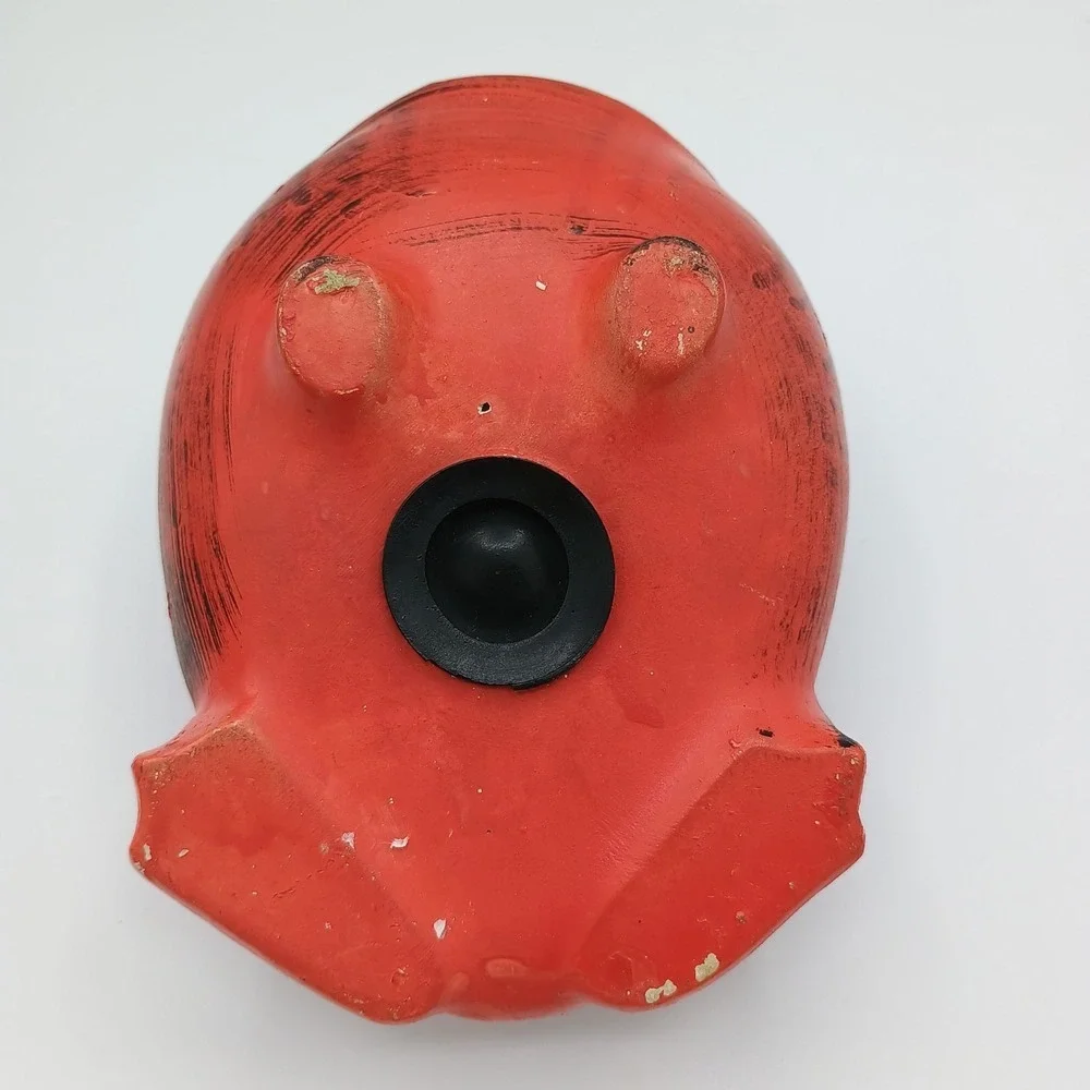 Vintage Painted Red Frog Coin Bank Resin