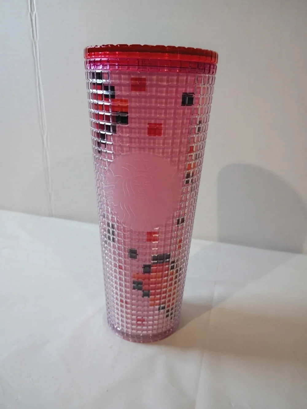 Starbucks Pink Studded Heart Tumbler 24oz Cold Cup Red Lid Valentine Limited