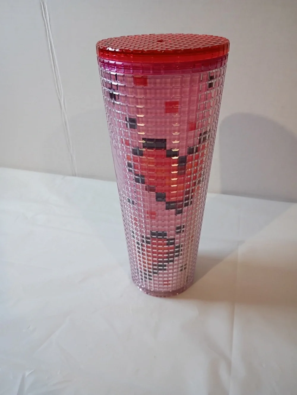 Starbucks Pink Studded Heart Tumbler 24oz Cold Cup Red Lid Valentine Limited