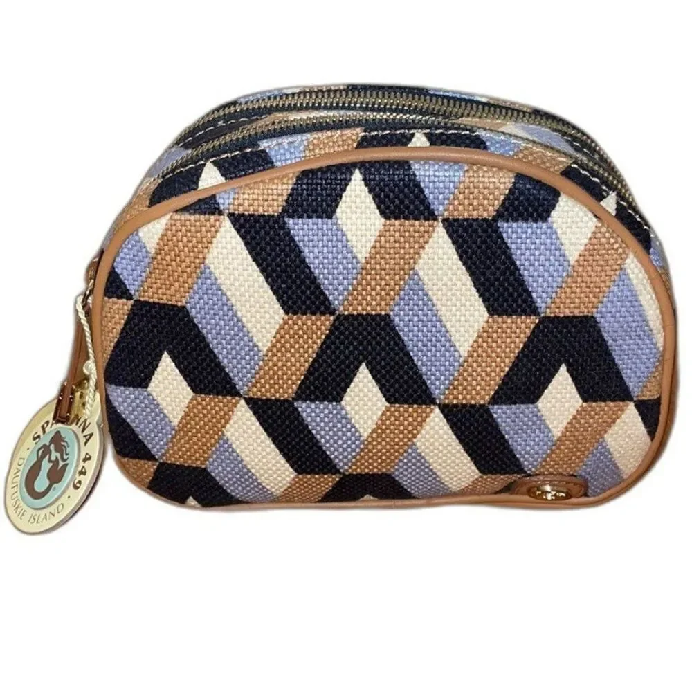 NWT Spartina 449 Linen & Leather Cosmetic Bag
