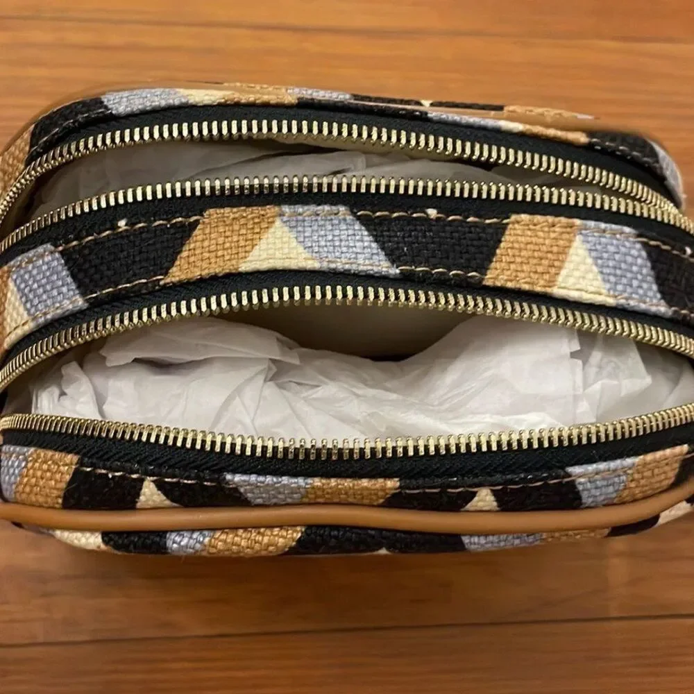 NWT Spartina 449 Linen & Leather Cosmetic Bag
