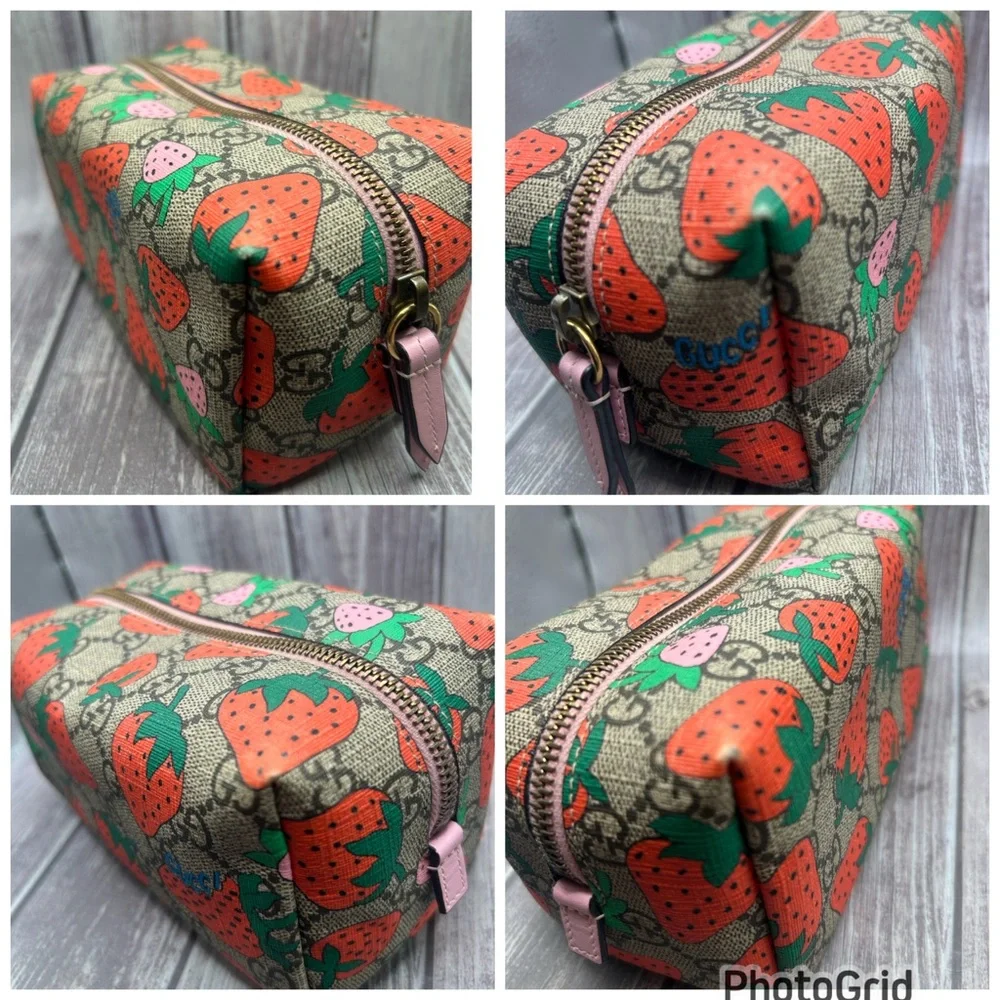 🍓GUCCI Strawberry GG Supreme Large Cosmetic Bag Pouch Limited Edition RARE
