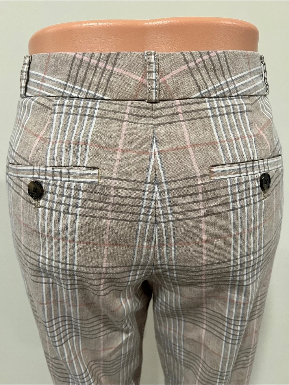 Banana Republic Avery Plaid Linen/Cotton Blend Plaid Ankle Pants Size 2