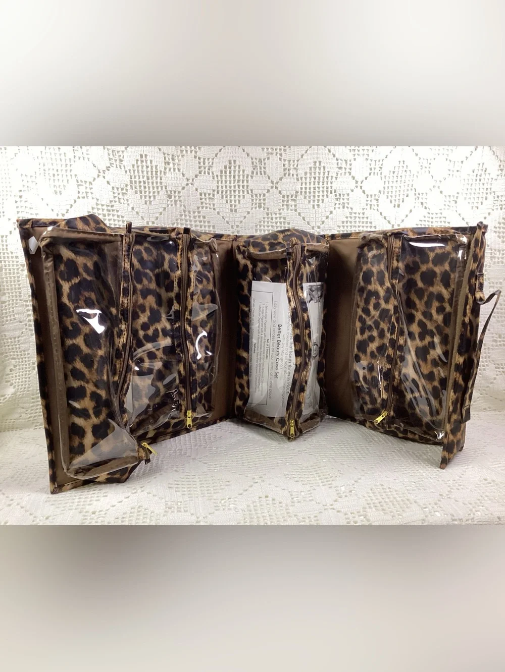Joy Mangano “Better Beauty Case” Leopard Print Travel/Storage Bag Set