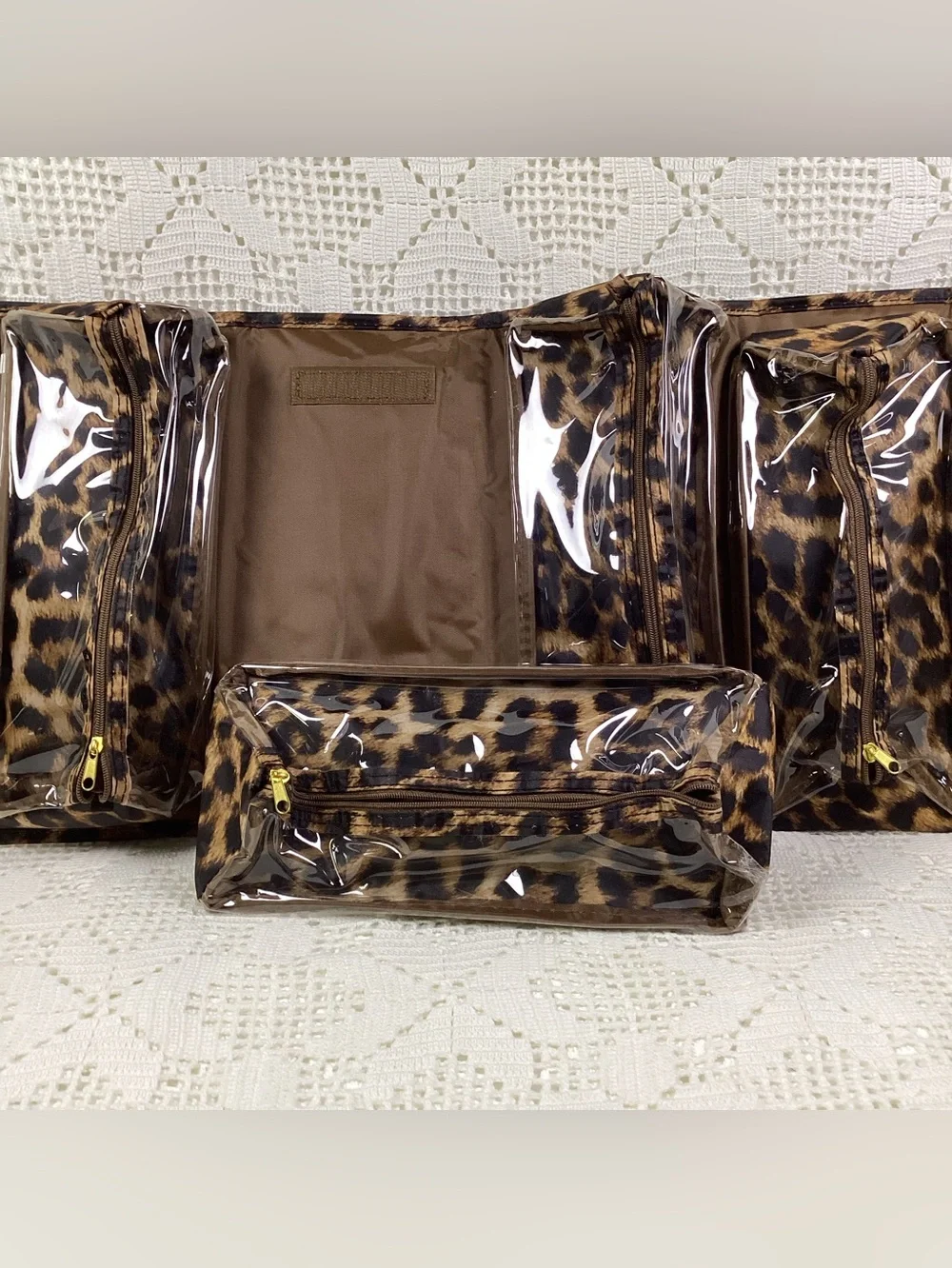 Joy Mangano “Better Beauty Case” Leopard Print Travel/Storage Bag Set