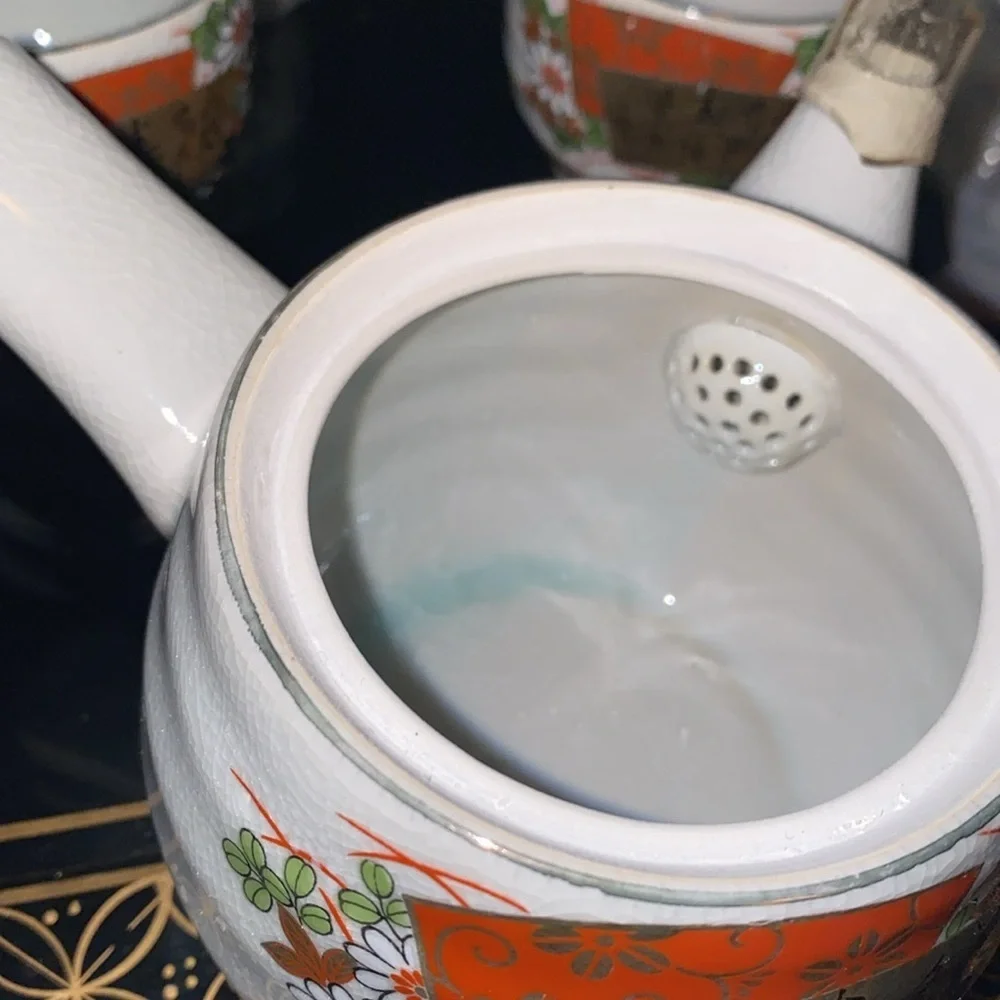 Japanese Porcelain Tea Set 6pc Teacups Teapot Vtg Kyusu Yunomi Tokoname Ware