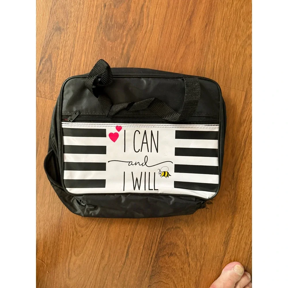 I Can And I‎ Will Motivational Travel Toiletry Bag Cosmetic Organizer Black Pink
