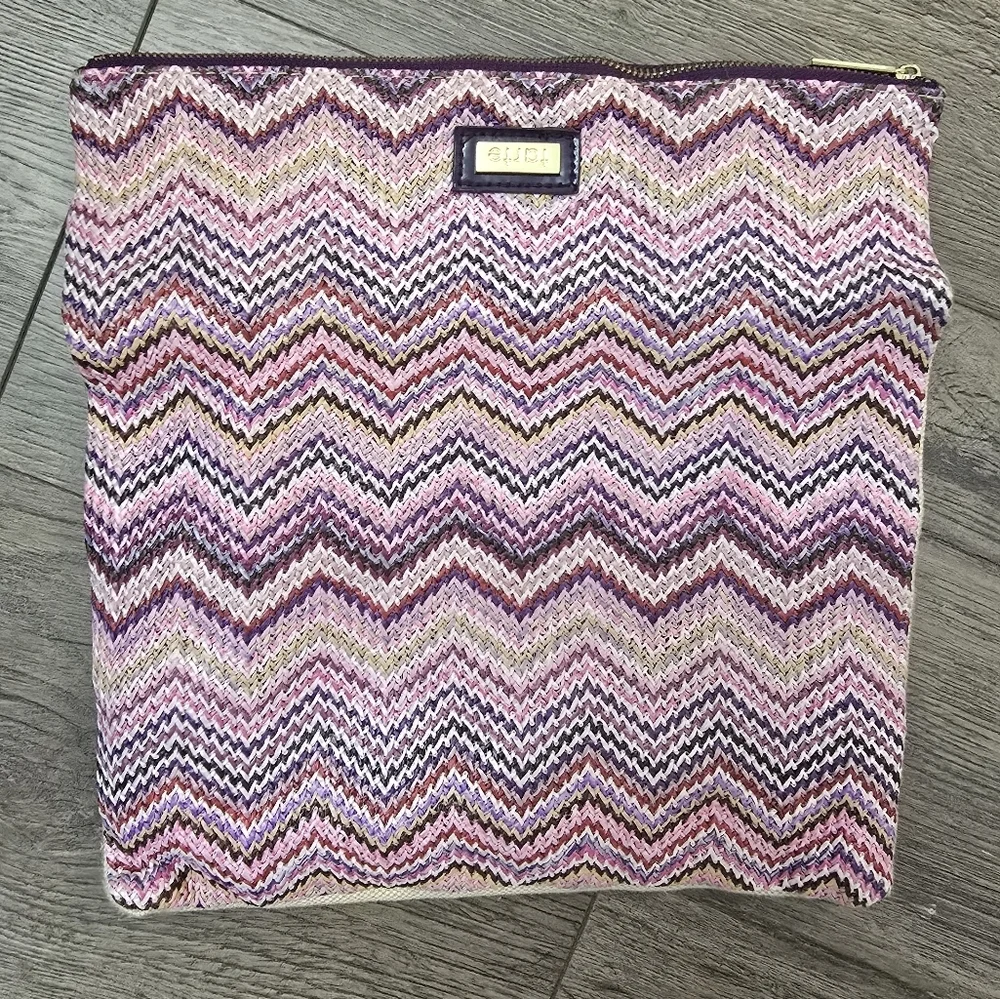 Tarte Pink Purple Woven Chevron Canvas Zipper Travel Makeup Assessory Bag