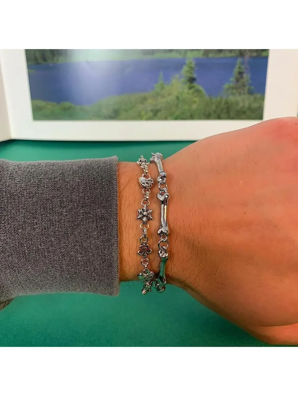 Bone Stainless steel Y2k 2000s style Cuban Link Bracelet. 8.5 inches length.