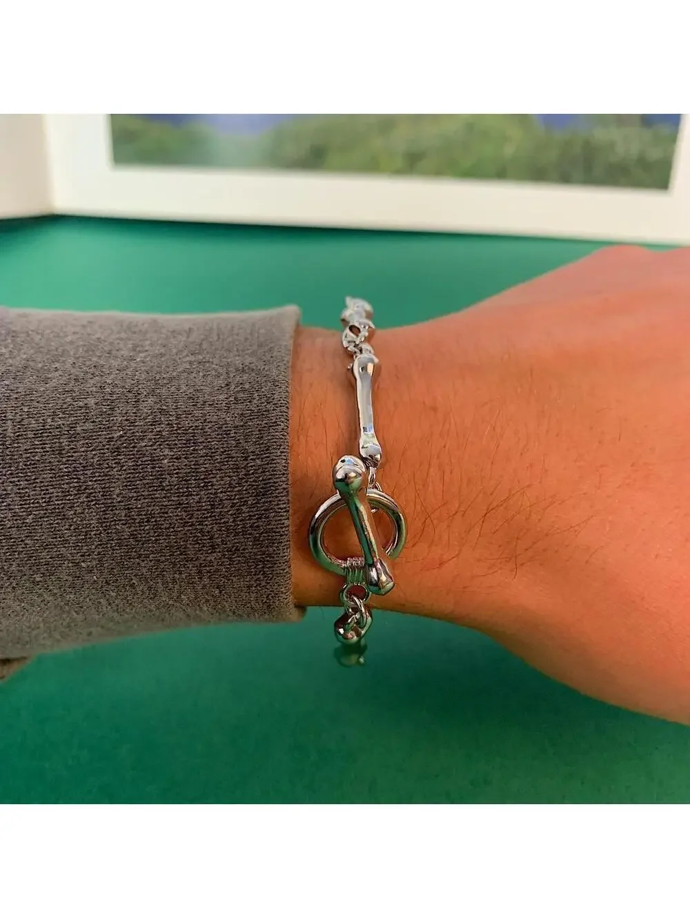 Bone Stainless steel Y2k 2000s style Cuban Link Bracelet. 8.5 inches length.