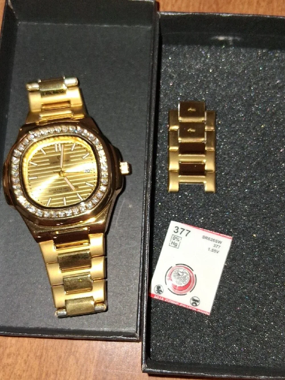 Gold-Tone Men's Bracelet Watch with Crystal Bezel