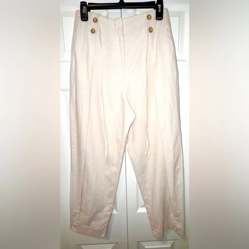 Zara Cotton Linen Blend Pleated Tie-Front Pants | Size Small | NWT