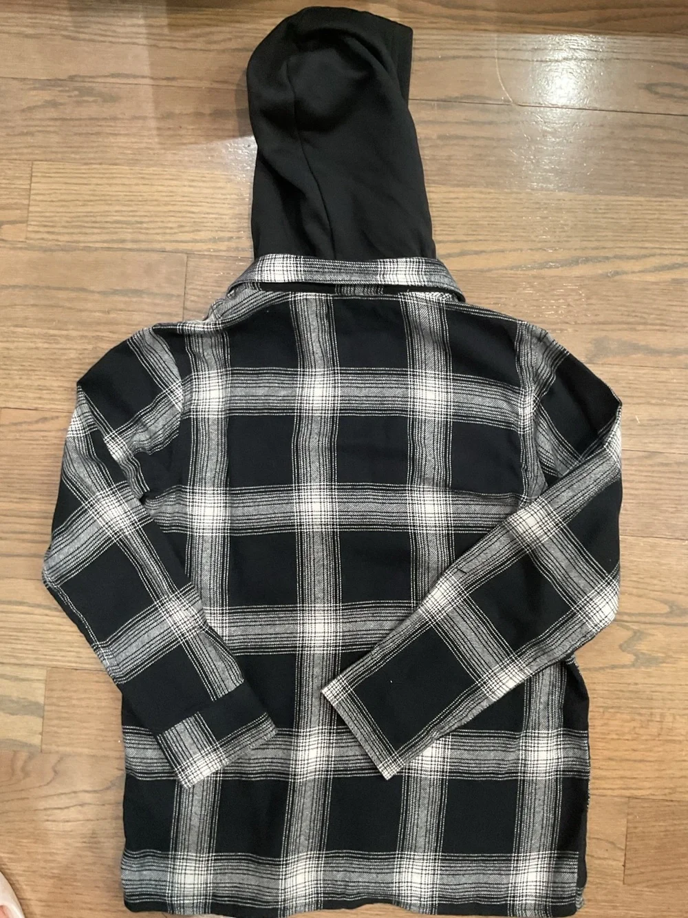 Old Navy Boys Black & White Plaid Hooded Shirt Jacket Size L (10–12)