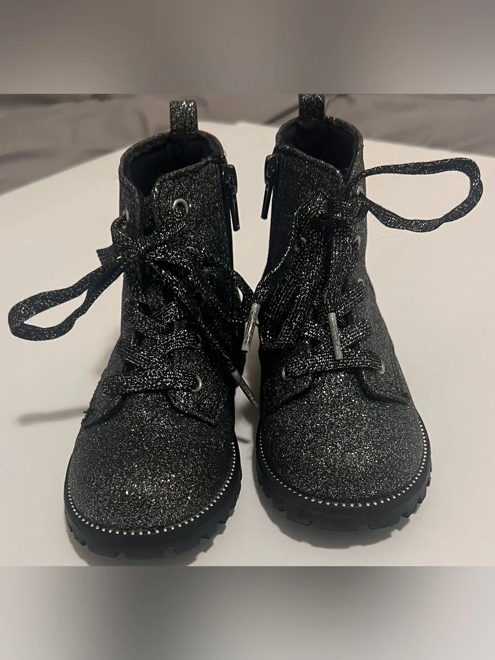 Rachel Zoe Black Glitter Kids Combat Boots