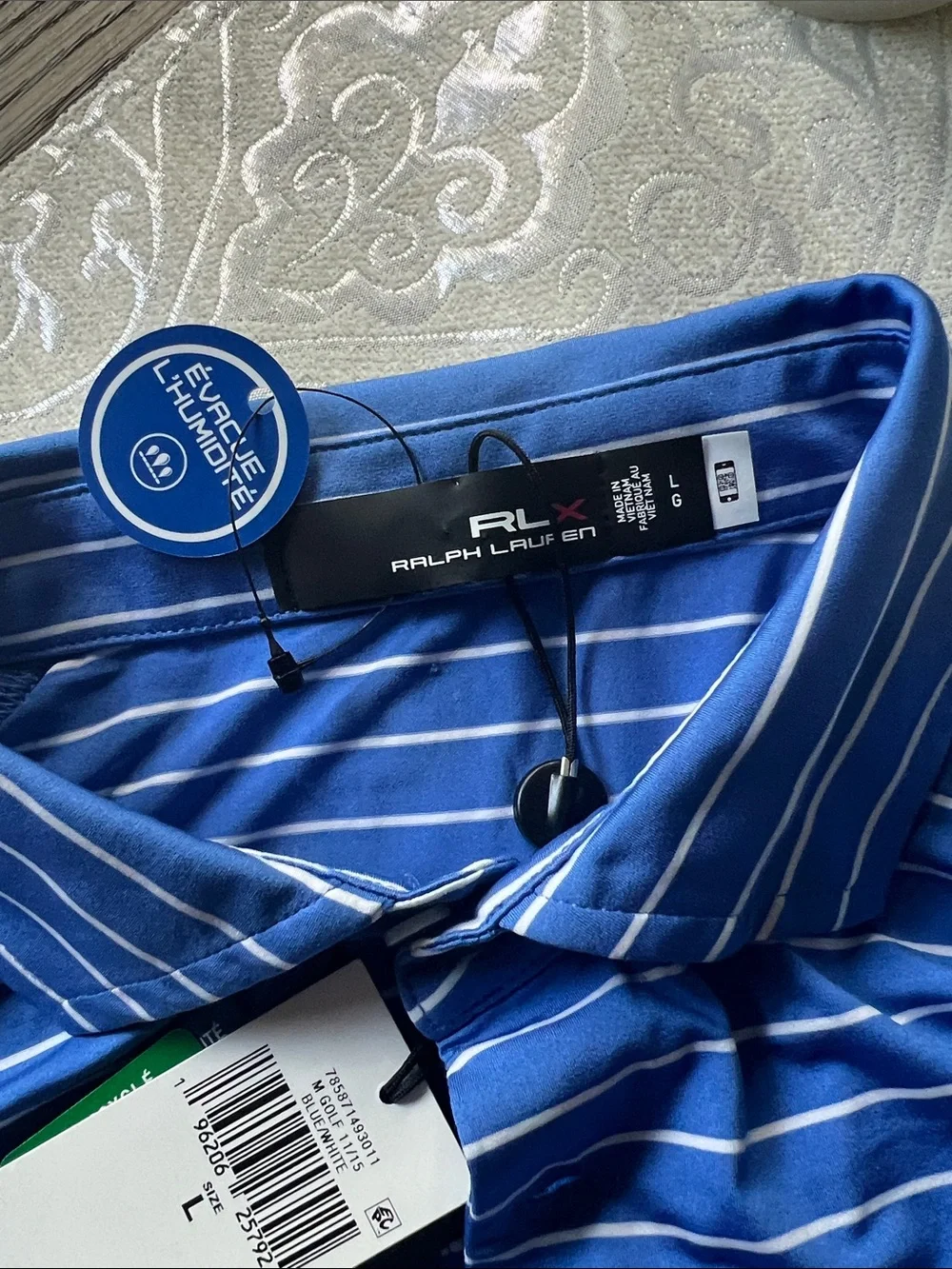 RLX Ralph Lauren Men's Golf Stripe Polo Shirt, Blue/White