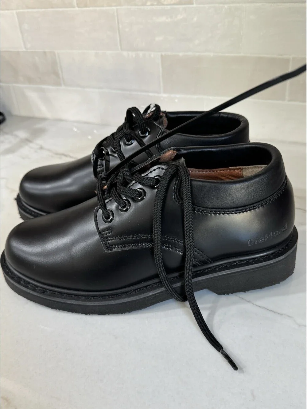 Vintage Sears Diehard Work Shoes Mens Black Oxford 82102 Slip Resistant Size 7.5