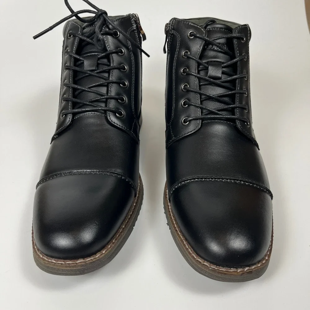 Arkbird Mens Black Premium Leather Cap Toe Side Zip Lace Up Boots Size 12 NIB