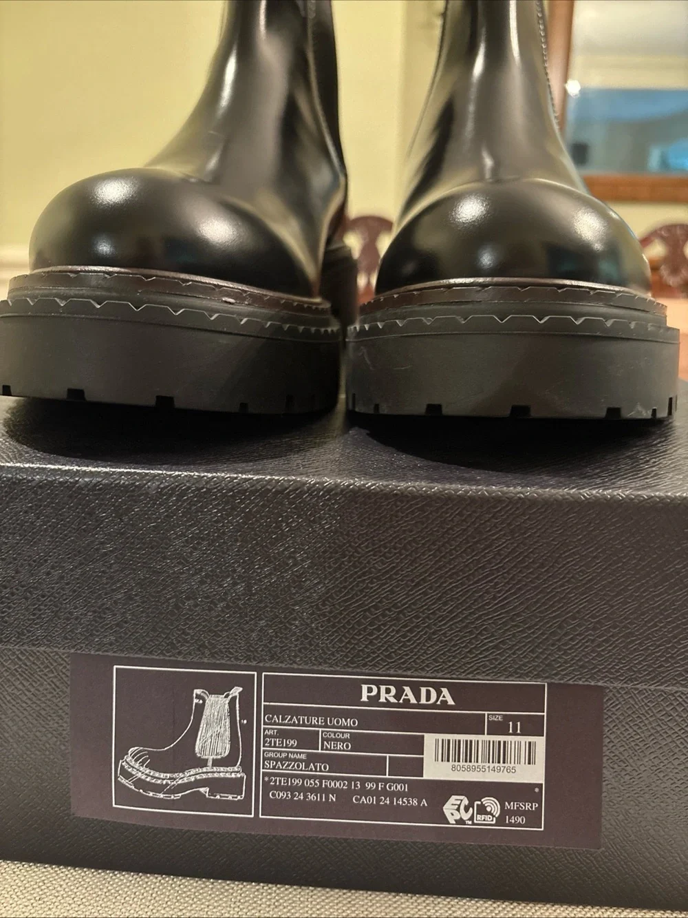 Prada Men’s Black Leather Double Chocolate Chelsea Boots New US 12 $1490