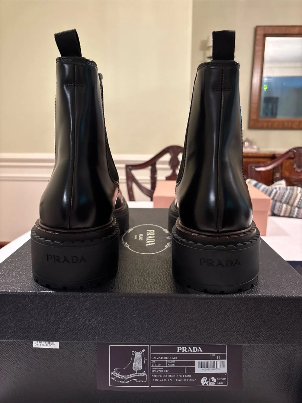 Prada Men’s Black Leather Double Chocolate Chelsea Boots New US 12 $1490