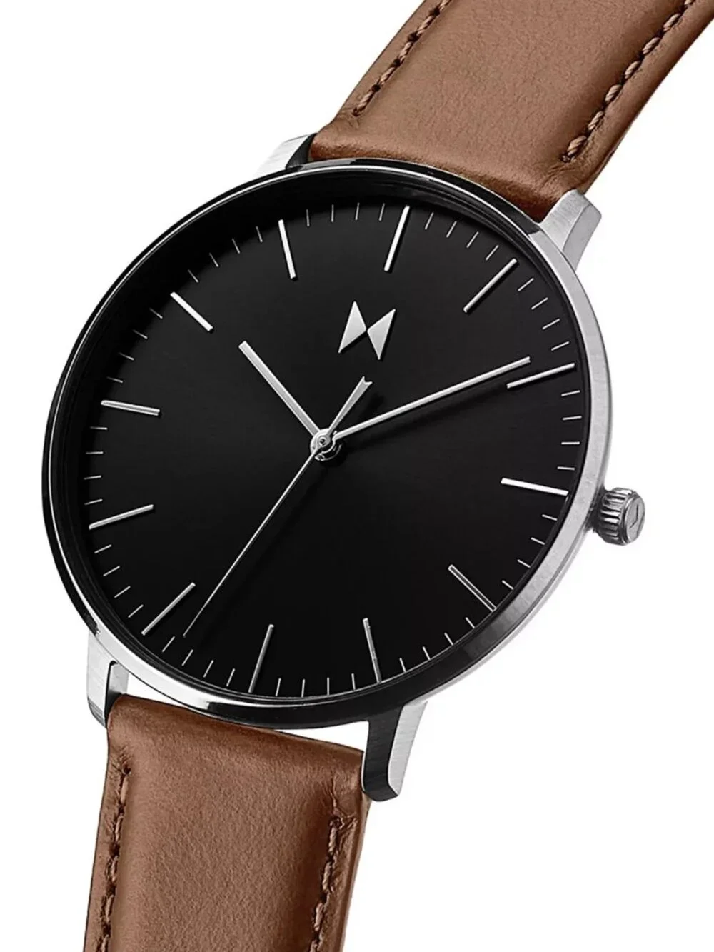 MVMT Mens Legacy Slim Brown Leather Strap Watch 42mm Black Dial Quartz