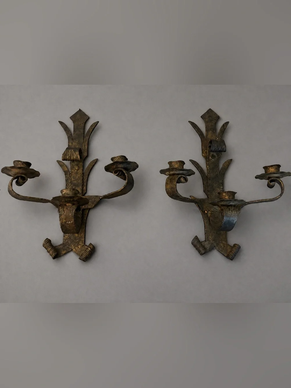 Antique Spanish Wrought Iron Heavy Candle Sconces Set of 2