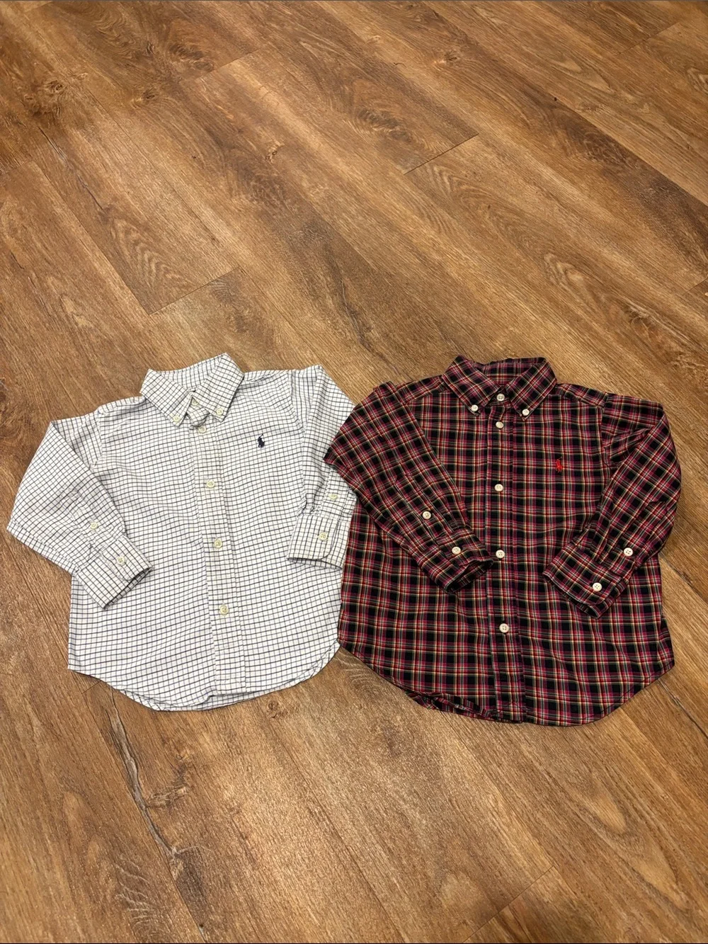 Lot of 2 Ralph Lauren LS Shirts - White/Navy Check & Red/Black Plaid Boys 3T