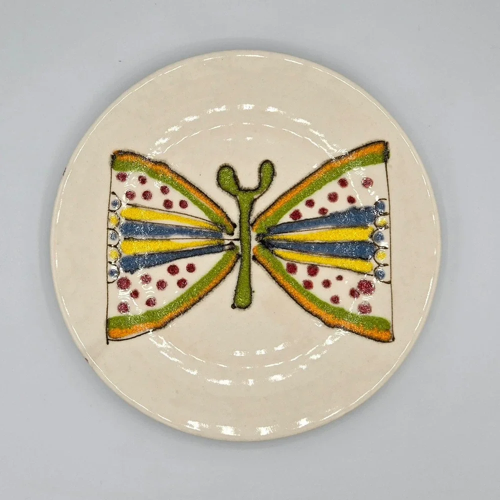 Vintage Crate and Barrel Flutter‎ 9 inch Butterfly Plate Folk Art Boho Colorful