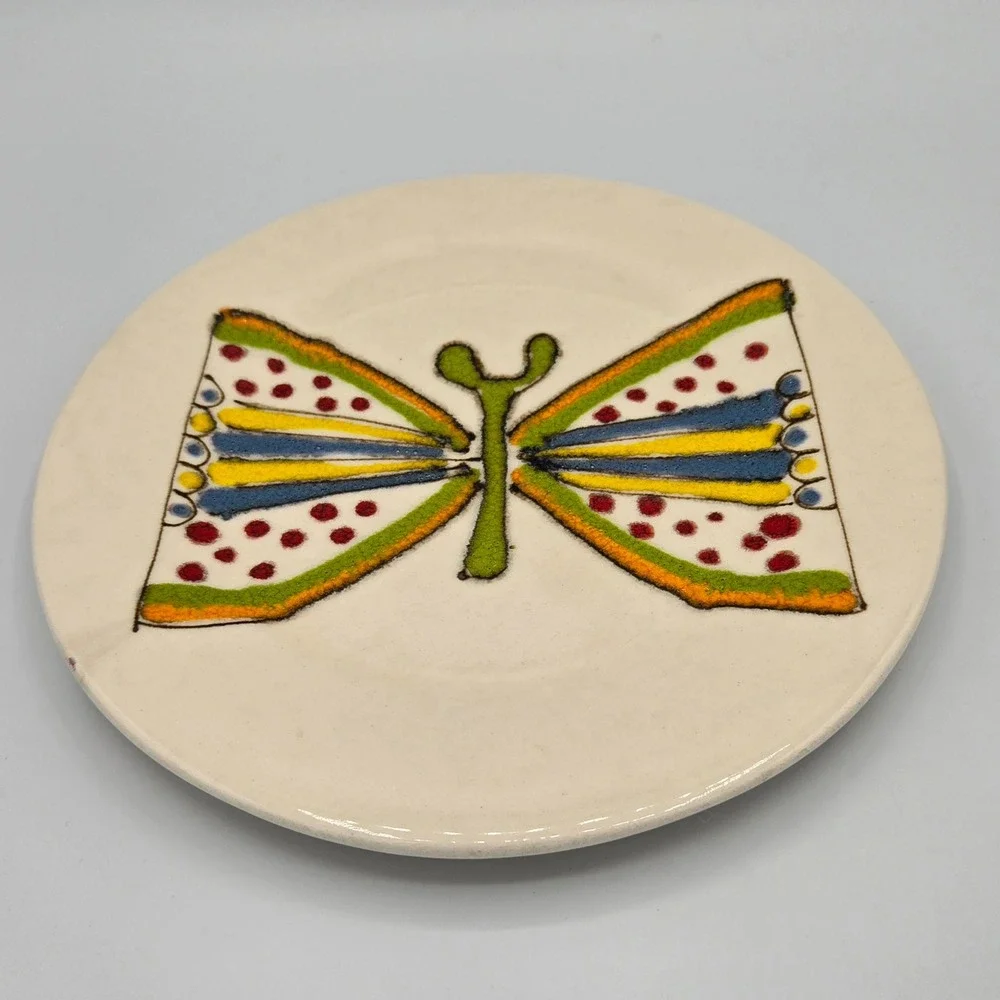 Vintage Crate and Barrel Flutter‎ 9 inch Butterfly Plate Folk Art Boho Colorful