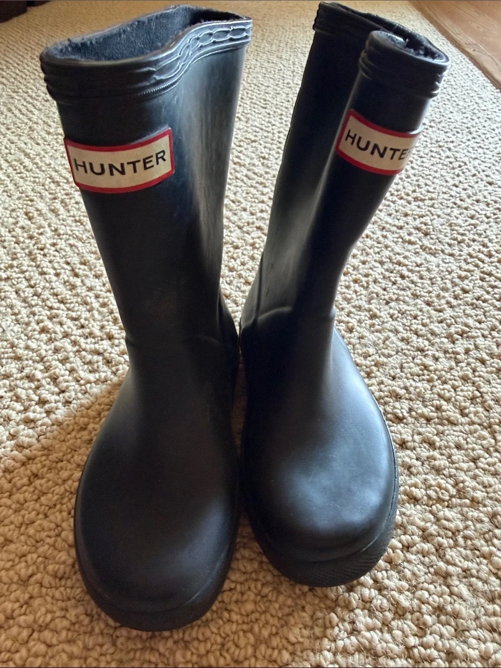 Hunter Kids Black Rain Boots with Logo Trim