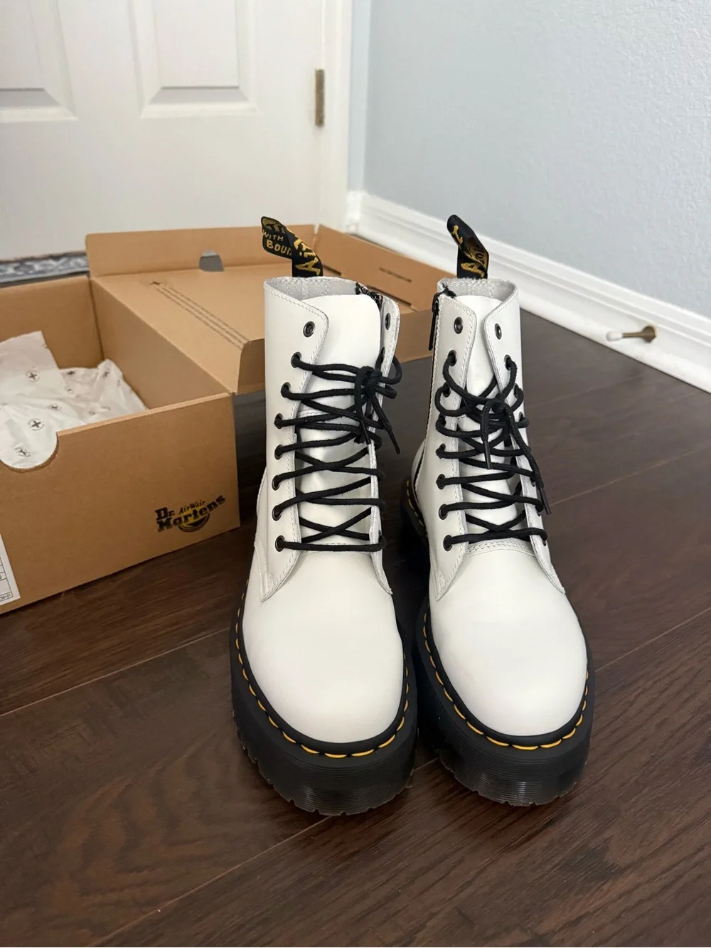 dr. martens white platform boots size 8