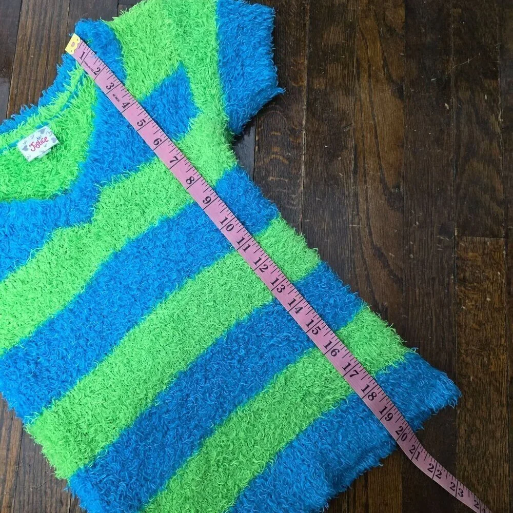 Y2K Style Justice Neon Green Blue Stretchy Fuzzy Baby doll Top