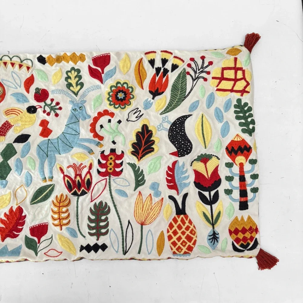 Ikea Rodarv Crewel Embroidered Folk Art Pillow Cover Tassel Boho