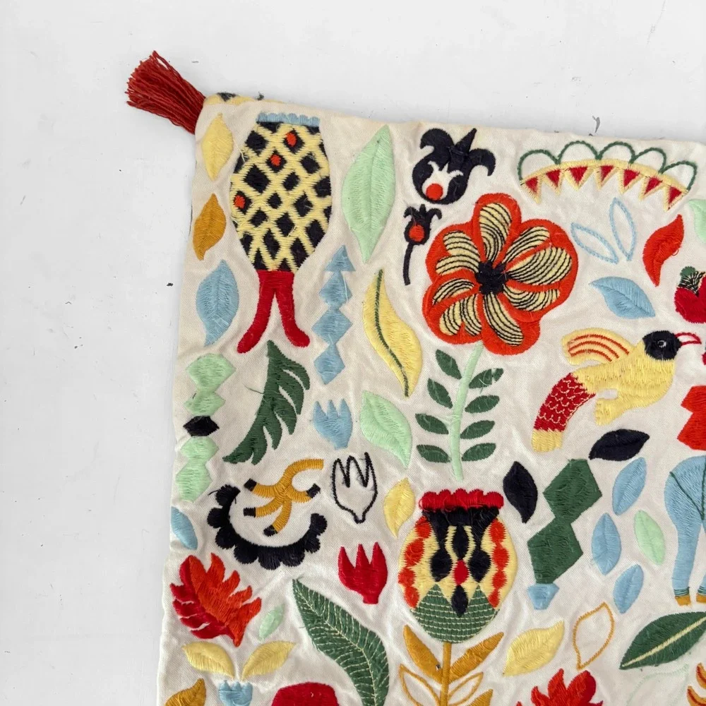 Ikea Rodarv Crewel Embroidered Folk Art Pillow Cover Tassel Boho