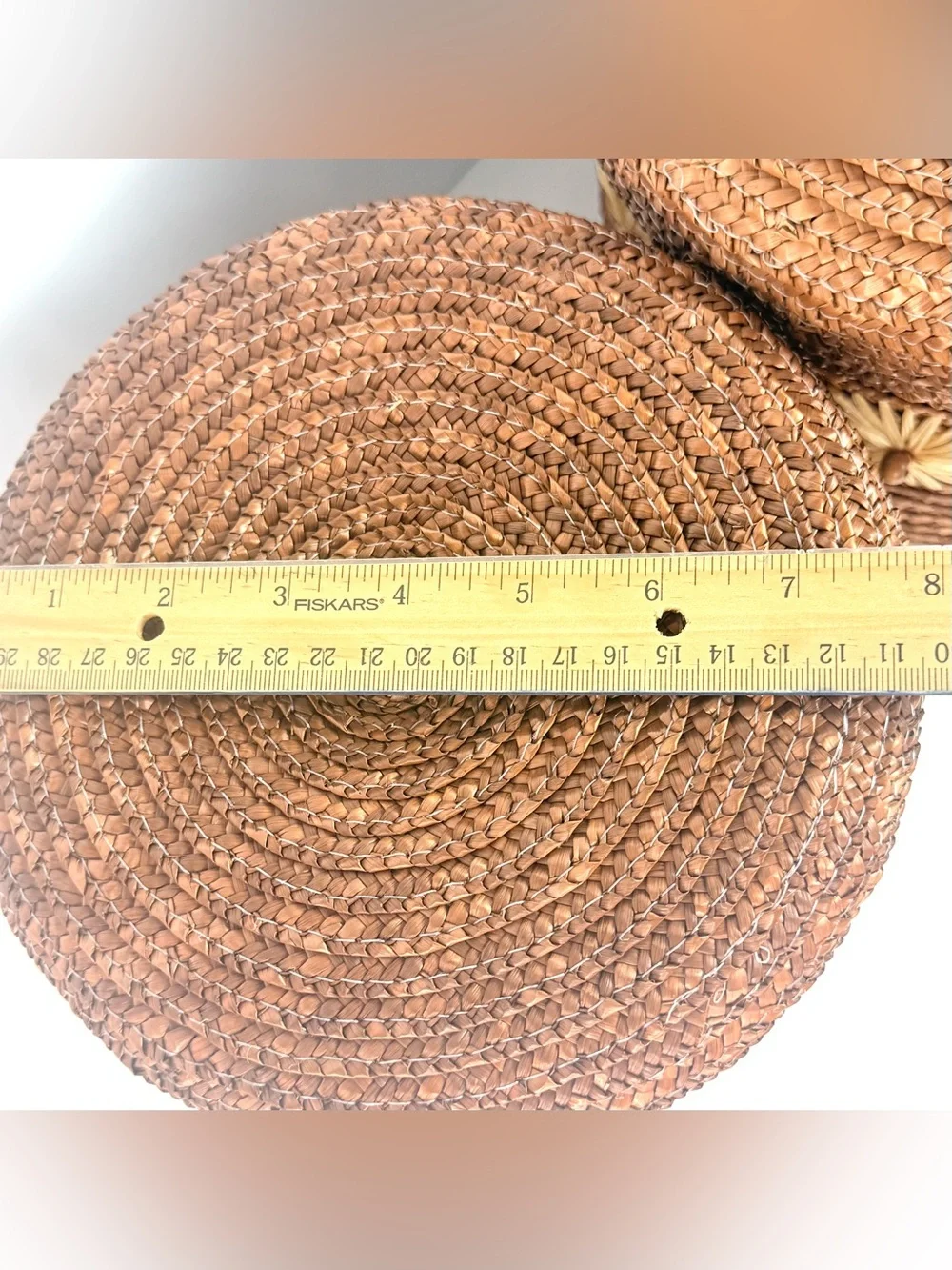 Set Of 2 Vintage Pier 1 Round Straw Storage Basket W/ Lid & Flowers On Side boho
