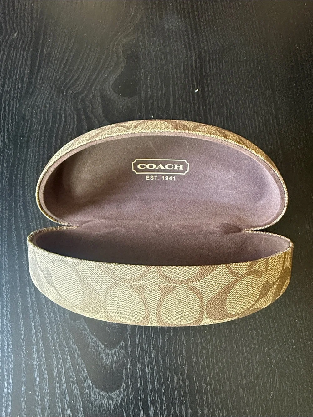 COACH Brown Signature Sunglass Case with Monogram Print